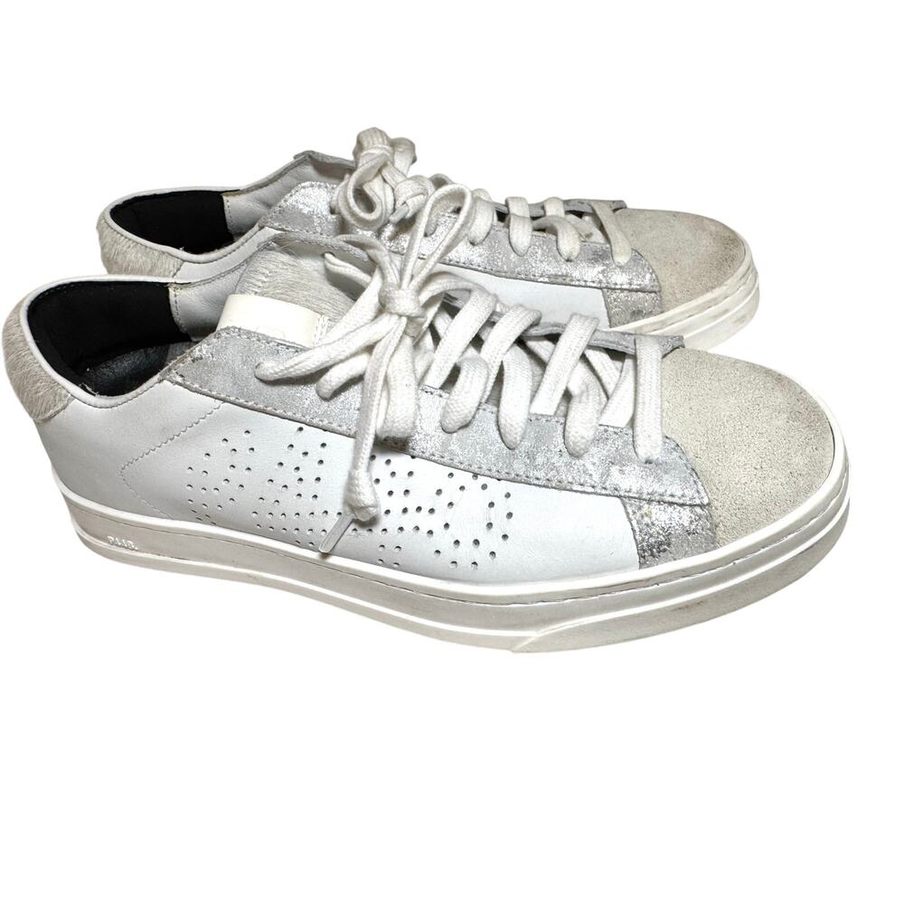 P448 John Women's Sneaker EU 37 US 7 White Silver Leather Calf Hair Italy Casual